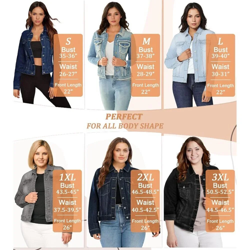 Women's Denim Jacket Medium Classic Fit Pockets Collared Button